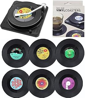 Litensh 6pcs Retro CD Vinyl Record Coasters, Non-Slip Rubber Drink Mats Coaster Record Insulated Round Tea Coffee Cup Drinks Mats Tabletop Protection Prevents Slipping Holder