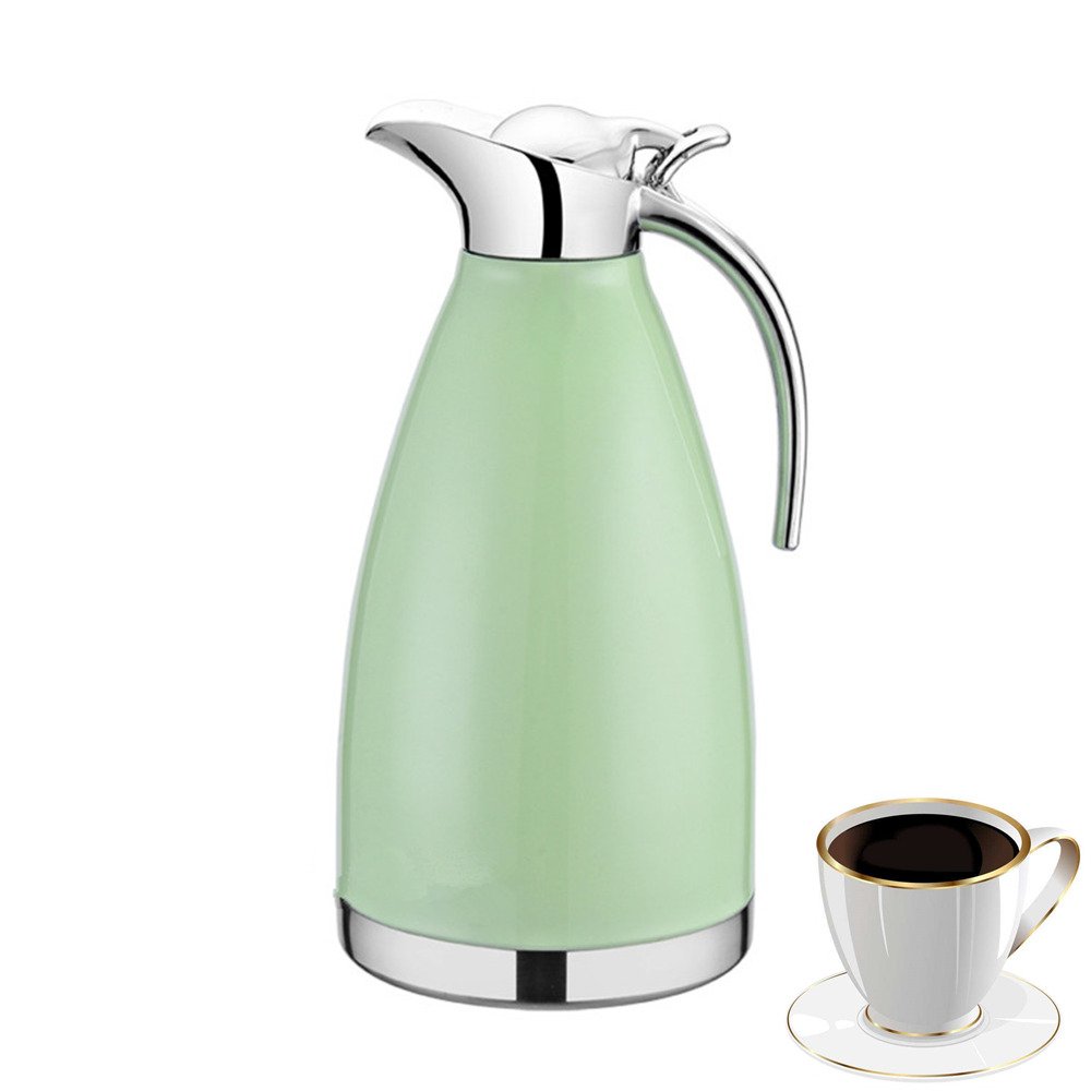 OnePine 2L/68 oz Stainless Steel Double Walled Vacuum Insulated Coffee Pot/Thermal Carafe,100% sealed hot and cold dual use,for Coffee,Tea,Milk,Beverage etc (Green)