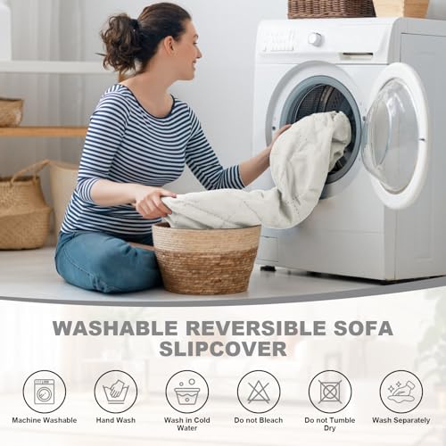 cjc Double-Sided Water-resistant Sofa Slipcover L Shape Sofa Cover Sectional Couch Cover Chaise Slip Cover Reversible Sofa Cover Furniture Protector Cover for Pets Kids Children Dog Cat (L, Off-White) by cjc - Image 5
