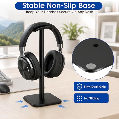 Image of Sounce Headphone Stand Headset Holder Aluminum & ABS Base Desk Organizer | Flexible TPU Headrest | Detachable | Fits All Headphones Gaming Bluetooth ANC (Only Stand)