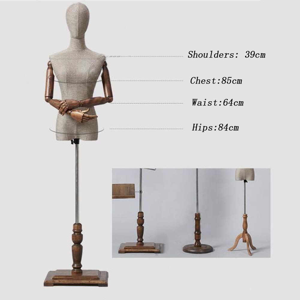 OTQEFTN Mannequins Female Torso Body Clothing Store Shop Window Dummy Model Dress Jewelry Display Stand with Solid Wood Arms, 2 Styles Available