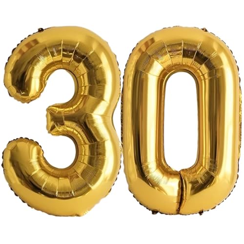 PomeloCoto Ballon Chiffre 30 Or Ballons Numero Anniversaire Célébration Fête 100cm, Hélium Numero 30 Party Deco - 30 Or Chiffre