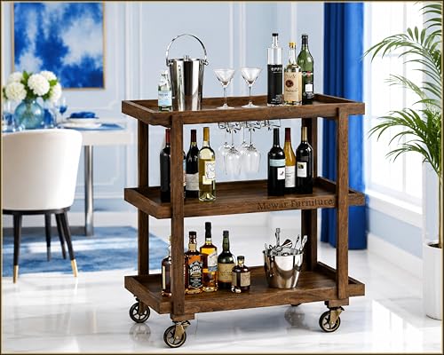 Image of Premium Bar Cabinet | Delux Mini Bar Cart with Glass Holders, Bottle Rack & Drawer Storage | Solid Sheesham Bar Furniture for Home, Office, Rasturent & Hotels (Premium)