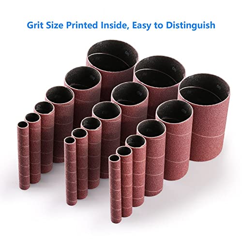 80 Grit Spindle Sanding Sleeves By Lotfancy, Aluminum Oxide Abrasive, Pack Of 18, 4-1/2” Length (3 Each Of 1/2”,3/4”,1”,1-1/2”, 2” And 3”） #TOP3
