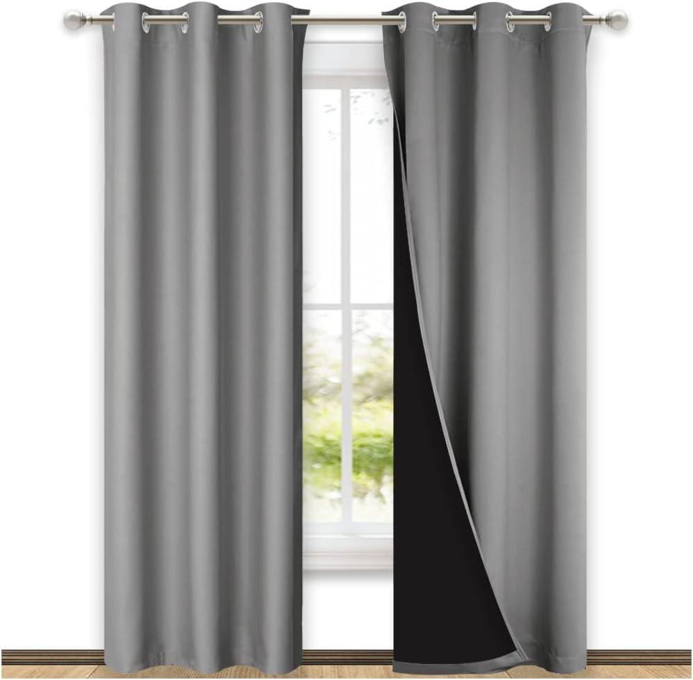NICETOWN Blackout Curtains 80 inches Long, Full Light Blocking Drapes with Black Liner for Nursery, Thermal Insulated Draperies for Hall, Villa (Silver Grey, 2 Pieces, 42" Wide Each Panel) Silver Grey 42"W x 80"L (Pack of 2)
