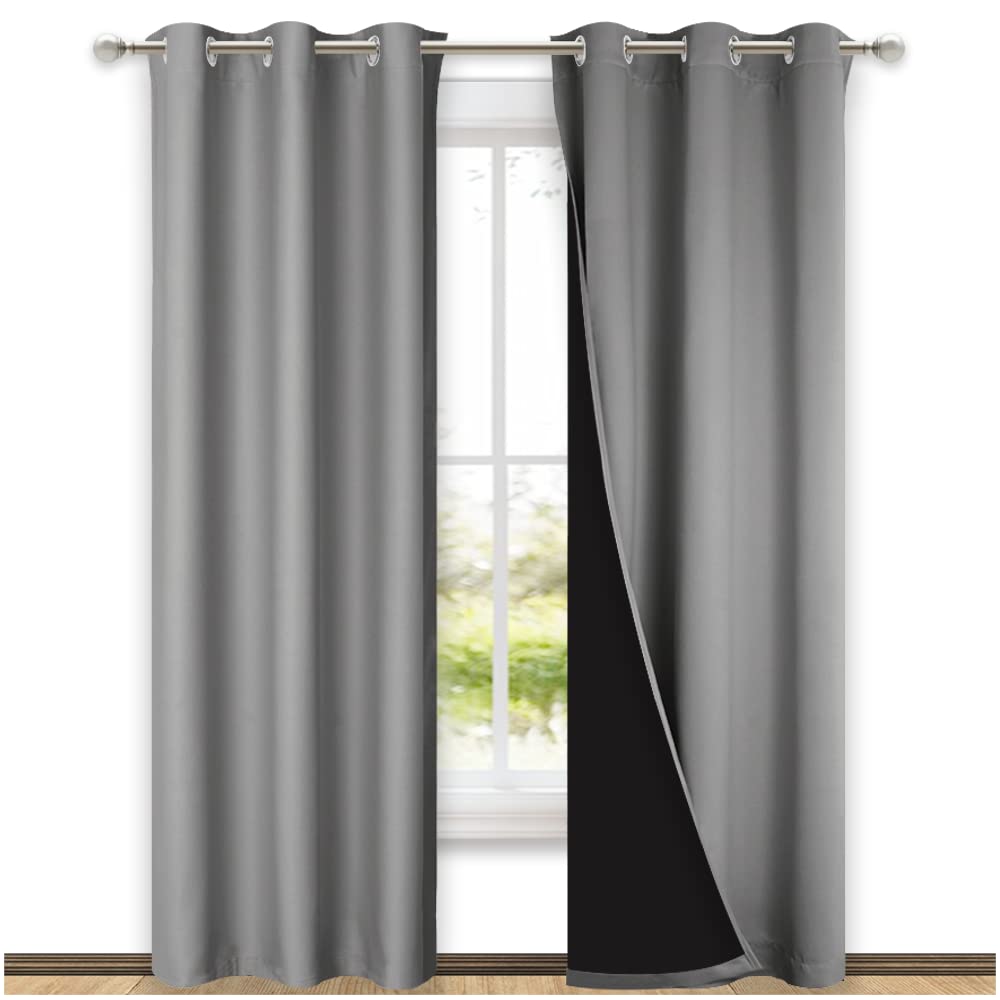 NICETOWN Blackout Curtains 80 inches Long, Full Light Blocking Drapes with Black Liner for Nursery, Thermal Insulated Draperies for Hall, Villa (Silver Grey, 2 Pieces, 42" Wide Each Panel)