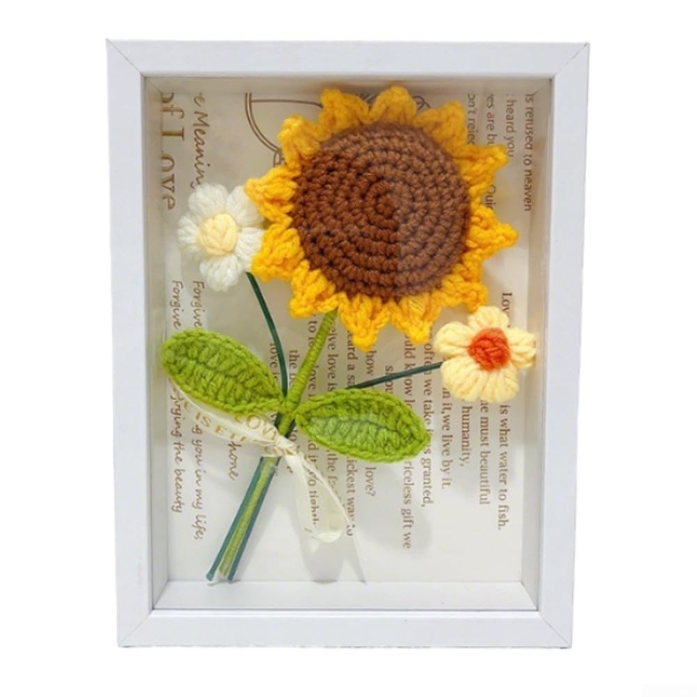 TVANTRUXIS Hand Woven Artificial Flowers, Handmade Crochet Sunflower Bouquet Frame Ornament Multicolor Multiple Sizes(Sunflower-A)