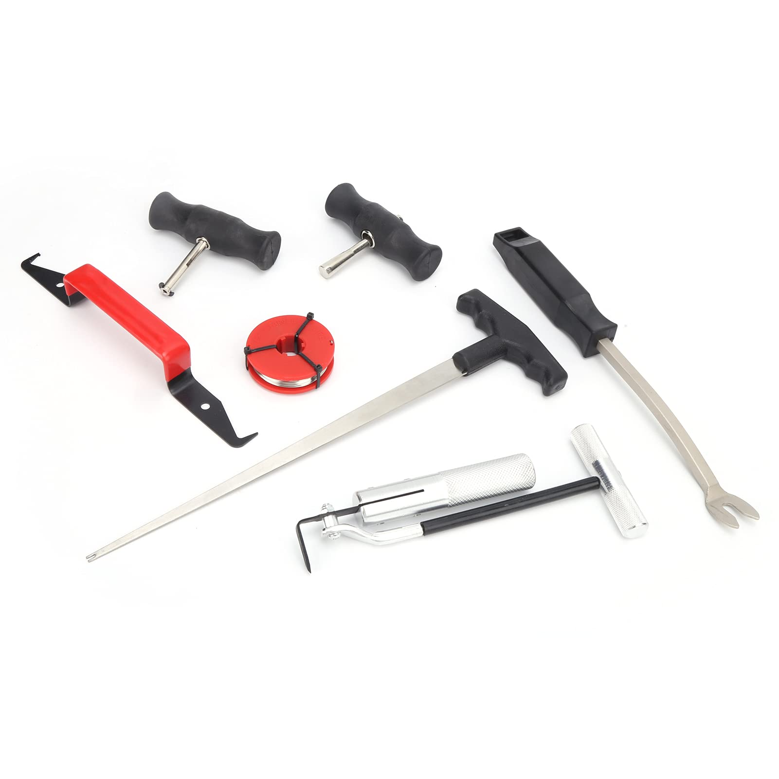 Tbest Kit de Herramientas de Extracción de Parabrisas Profesional de 7 Piezas para Automóviles Herramientas de Desmontaje de Vidrio de Viento de Metal Resistente con Alimentador de Alambre y Junta