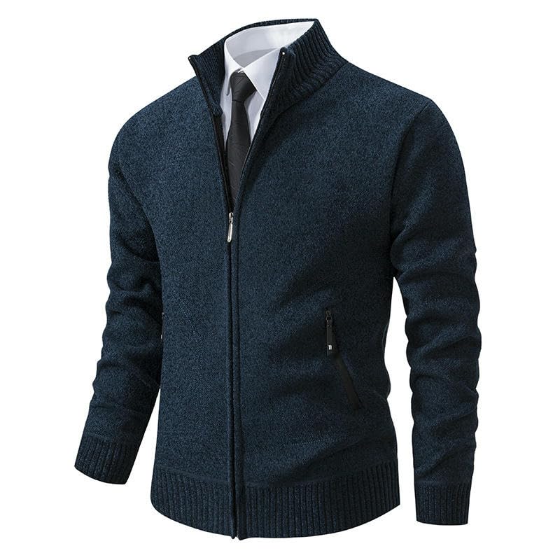 Men's Trendy Casual Slim Fit Thickened Warm Lapel Stand Collar Knit Sweater Cardigan4