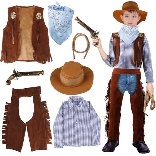 Moiuguli Cowboy Kostüm Kinder, 7-teiliges Western Cowboy Set mit...