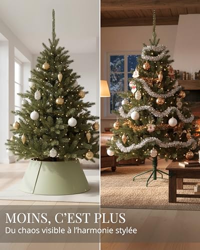 Livlig53 Cache-Pied de Sapin en Similicuir Beige/Vert – Collier de Sapin réversible 2-en-1 avec imprimé doré, Couvre-Support décoratif Fait à la Main pour Sapin de Noël – vue 5
