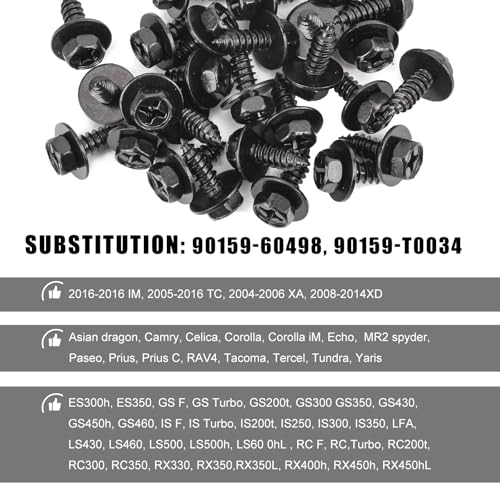 Image of 10PCS Fender Liner Screw Bolt, Bumper Cover Splash Shield Mud Guard Screws Replace #90159-60498, Auto Front Fender Liner Bolts for Camry Prius Tacoma Tundra Highlander ES GS