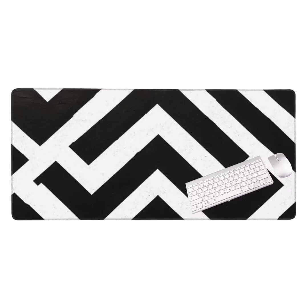 Alfombrilla de ratón 1400x600x3 MM, Alfombrilla Ratón XXL Extendida de Gran Tamaño con Bordes Cosidos, Base de Goma Antideslizante Almohadilla para Teclado, Geometría en Blanco y Negro S-4667