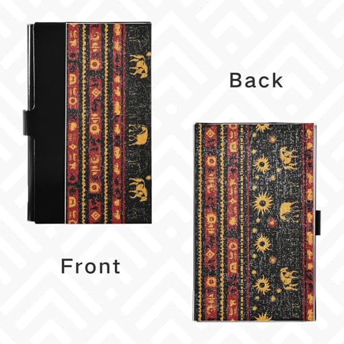KLL Native American Buffalo Sun Pattern Red Black Yellow Ultra-Thin Business Card Holder case with Leather and Stainless Steel Card Organizer for Protects Your Cards tarjetero para Hombre4