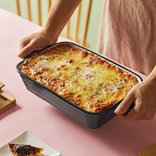 Lifver 2.45 Quart Baking Dish With Handles, Black Ceramic Lasagna Baking Dishes For Oven, Deep Casserole Dish, Rectangular Baking Pan For Cooking, Cake, Banquet And Dinner, Baking Gifts, 11.2" X 7.2" #TOP4