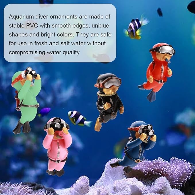 Miniatura 6 de Paquete de 2 decoraciones para tanques, lindo buceador, accesorios de decoración de acuario con bola flotante, compañero de juego para tanque