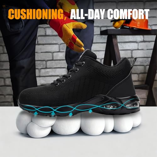 Image of GLANOUDUN Steel Toe Work Shoes for Men, Lightweight Black Work Shoes with Puncture Resistant Midsole, Comfortable Safety Footwear for Warehouse Construction
