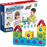 DANGDANG 48PCS Push Pop Bubble Sensory Fidget Toy Set with Simple Dimple 2in1 Puzzle Building Block...