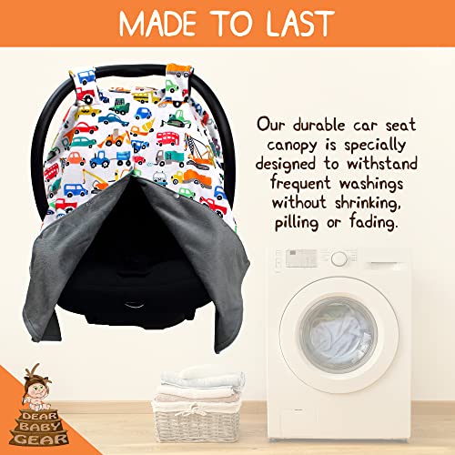 Image of Dear Baby Gear Car Seat Canopy - Premium Infant Car Seat Cover for Maximum Protection and Style - Breathable - Carseat Canopy - for Baby - Cars, Trucks, Heavy Equipments /Gray Smooth, 40 inch x 30 inch