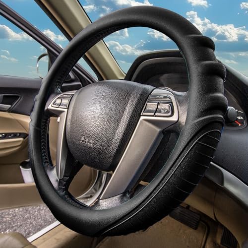 Image of FH Group Universal Fit Silicone with Grip and Pattern Massaging Grip Steering Wheel Cover fits most Cars, SUVs, Trucks, and Vans Black