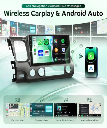 Image of [5GHz-WiFi /Android 15] for Honda Civic 2006-2011 Wireless Carplay Android Car Stereo Support Wireless Android Auto with GPS Navigation AHD Backup Camera FM RDS Radio Receiver EQ SWC 2G+64G