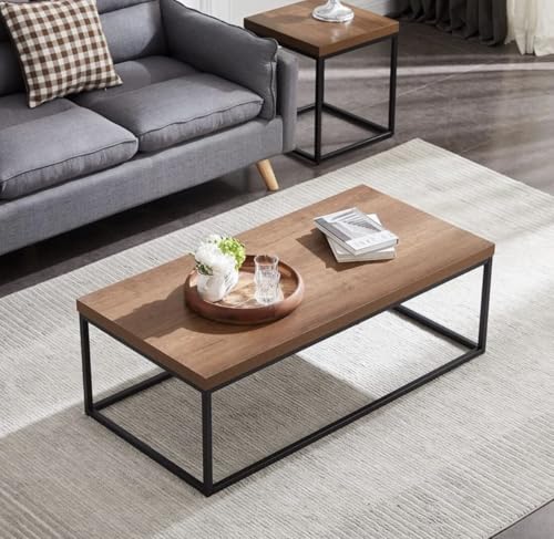VUHOME Industrial Rectangular Coffee Table with Antique Wood Finish MDF Top | Black Metal Frame | Centre Sofa Accent Table for Living Room Office Apartment Home Decor Furniture | Stylish Indoor Use Deal