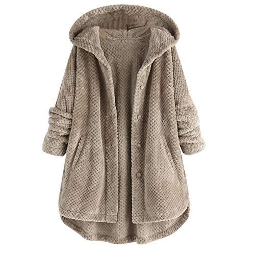 YAnGSale Top Plus Size Coat Women Winter Sweater Fleece Irregular Outwear Button Pocket Jacket Hooded Woolen Coat Hoodies Overcoat (Gary, 5XL)