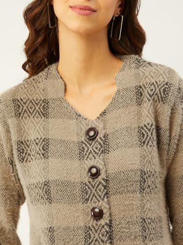 Image of Pivl Women Camel Button Closure Long Sweater for Winter M