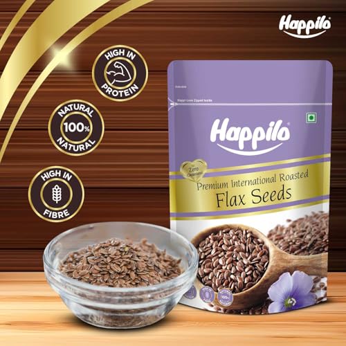 Image of Happilo Premium Authentic Flax Seeds Roasted 250g (Pack of 4) | Omega-3, Protein & Fiber | Alsi Seeds for Hair Growth, Weight Management & Diet