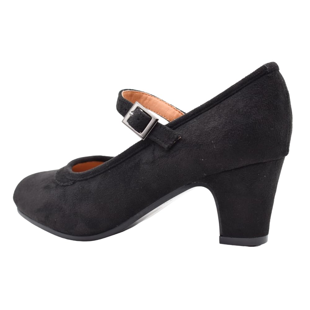 PASARELA - Zapatos de Baile Flamenco de Piel Vegana de Ante con Clavos para niña y Mujer Tallas 27 al 43 Color Negro Antelina