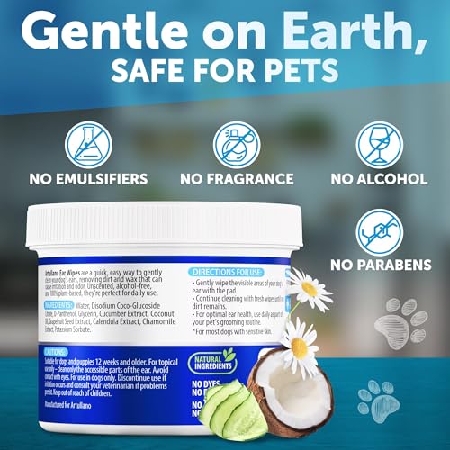 Image of Dog Ear Wipes - 100 Count - Unscented Ear Wipes for Dogs 100% Plant-Based