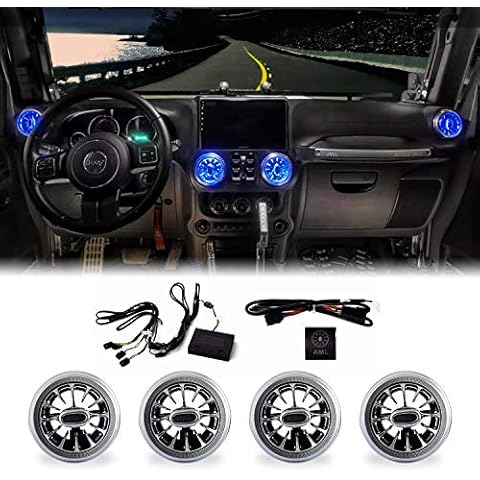 FURYENGRAVER Air Vent LED Atmosphere Lights 32 Colors Ambient Light Turbine Outlets Lamp Air Conditioner Covers for 2011-2017 Jeep Wrangler JK JKU (4pcs) Cover