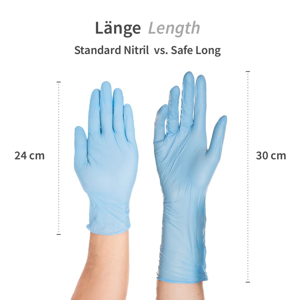 Rękawiczki nitrylowe klasy premium, 1000-Top, jednorazowe rękawiczki ochronne, rękawiczki nitrylowe, rękawiczki do badania, bez talku, ekstra długie 30 cm, w kolorze niebieskim, białym, czarnym, bez lateksu, kolor: niebieski, rozmiar: XL