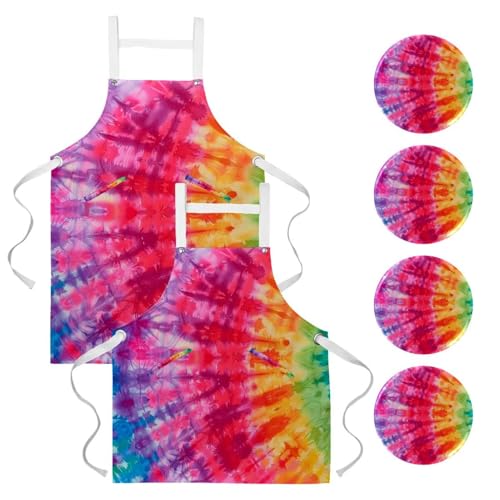 Tablier imperméable tie-dye lot de 2 avec 2 poches de rangement cuisine