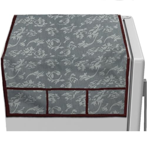 Image of MAXIMUS Dust & Stain Free Waterproof Fridge Top Cover | Refrigerator cover | Washable Material Fridge cover | 6 Utility Pockets (Leaf Blue)