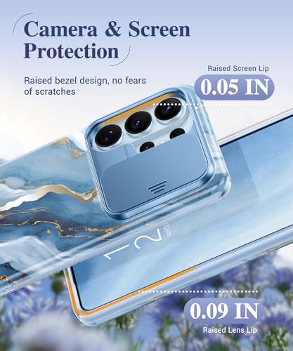Image of GVIEWIN for Samsung Galaxy S26 Ultra Case, [Slide Camera Cover & Built-in HD Screen Protector] [2 Front Frames] Shockproof Military Grade Protective Marble Phone Case for S26 Ultra 6.9 inch (Serene)