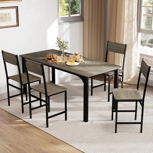 Giantex Metal Dining Chairs Set of 4, Kitchen Chairs with Metal Legs, Slanted Back, Rustic Wood Grain, Armless Dining Room Chairs for Home, Restaurant, Living Room, Oak Grey