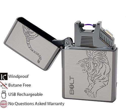 BOLT Lighter® USB Rechargeable Windproof Electric Plasma Arc Cigarette Lighter with Charging Cable and Carrying Pouch … (Light Gray)