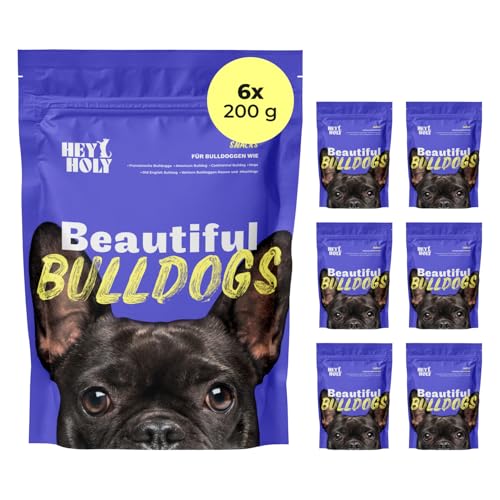 HEY HOLY Premium Hundeleckerlis für Bulldogen 100% getreidefrei | Hunde Snacks | 6 x 200 g Leckerli für ausgewachsene Bulldogen mit Lachs | Hochverträglich aus natürlichen Zutaten