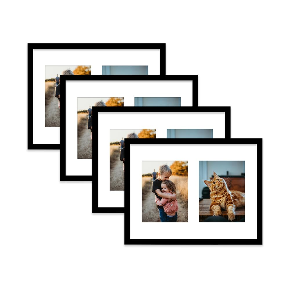 Black Multi Photo Frame - Holds 2 x 8x6 Pictures, Family Collage Picture Frame for Wall Display, 16x12 Frame size, Set of 4
