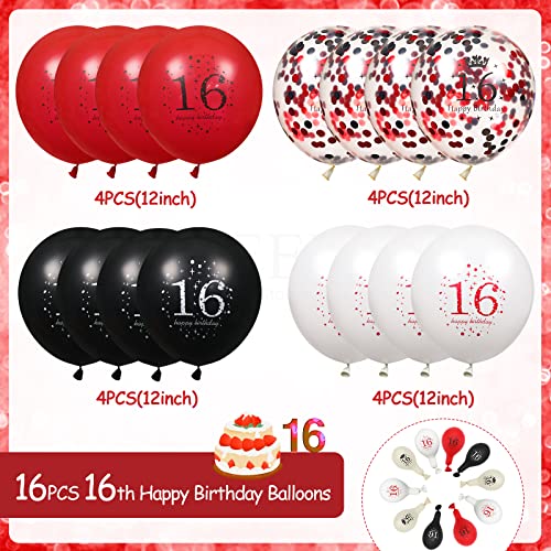 Image of 16th Birthday Balloons - 16Pcs Red & Black Latex Balloons for Girls & Boys - Happy 16th Birthday Party Decorations