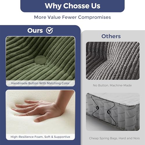 Image of MAXYOYO 79 inch Loveseat Sofa Couch for Small Spaces, Upholstered Boneless Cloud Couch for Apartment Bedroom, 2-Seater Love Seat Floor Modern Sofa with Pillows, No Assembly Required, Dark Green