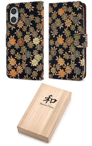 iPhone17対応 手帳型ケース 着物柄 〈 桐箱 付き 〉 和柄 和風 おしゃれ 可愛い ソフトケース TPU 京都西陣 金襴生地 花 スタンド ストラップホール カードポケット プレゼント 贈り物 ギフト 【 A 】