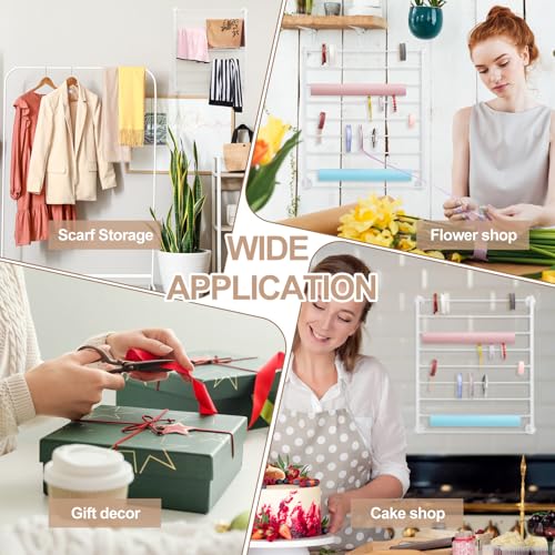 Image of Menkxi 9 Tier Wall Mounted Ribbon Organizer Metal Ribbon Holder Organizer Rack Wrapping Paper Storage for Sewing Craft Mesh Thread Tape Wreath Crochet Craft Room Flower Shop(White)