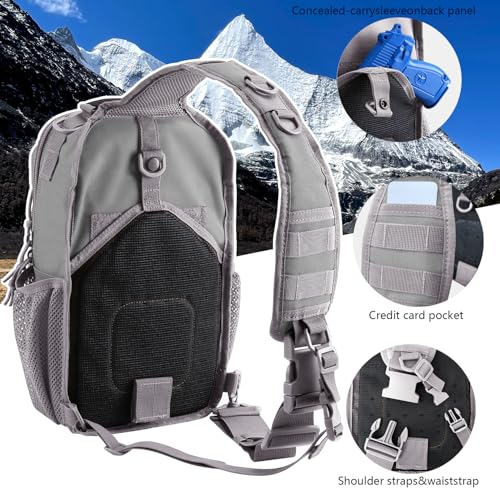 Image of Rover Sling Pack Tactical Shoulder Sling Bag Backpack with Bottle Holder Crossbody Chest Bag, Grey
