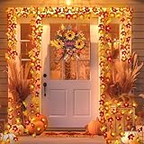 2 Pack Thanksgiving Decorations Maple Leaf Pumpkin Lights, Total 20Ft 40 LED Battery Operated 3D Pumpkin Fall Leaves Garland String Lights for Home Mantel Table Porch Door Indoor Outdoor Fall Decor