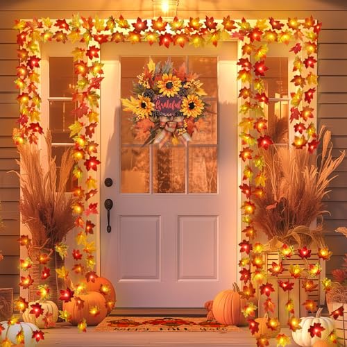2 Pack Thanksgiving Decorations Maple Leaf Pumpkin Lights, Total 20Ft...