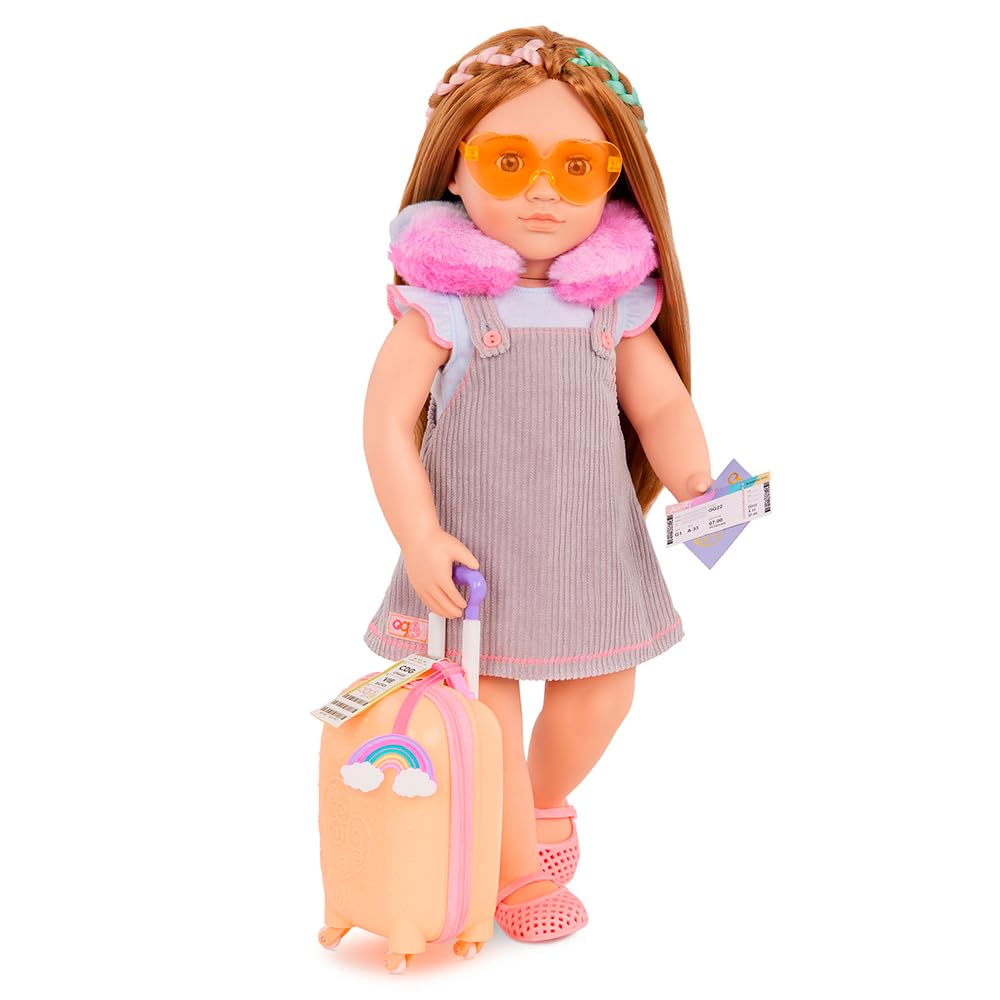 Our Generation – Reiseset für 46 cm Puppen – Mit Koffer, Zubehör und Reisedetails wie Kamera, Tablet, Zahnpflege & Reisepass – Over The Rainbow