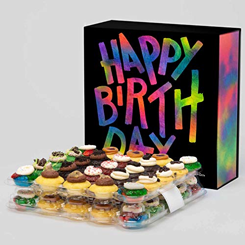 Baked by Melissa Cupcakes - Happy Birthday Gift Box - OMGF Oh My Gluten Free Cupcakes - Assorted Bite-Size Wheatless Cupcakes - 6 Flavors include Red Velvet, Birthday Cake & More (50 Count)