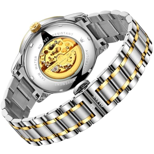 Image of OLEVS Dragon Skeleton Mens Automatic Watch 42MM Large Dial Gold Luxury Self-Winding Diamond Waterproof Stainless Steel Business Tourbillon Mechanical Watches